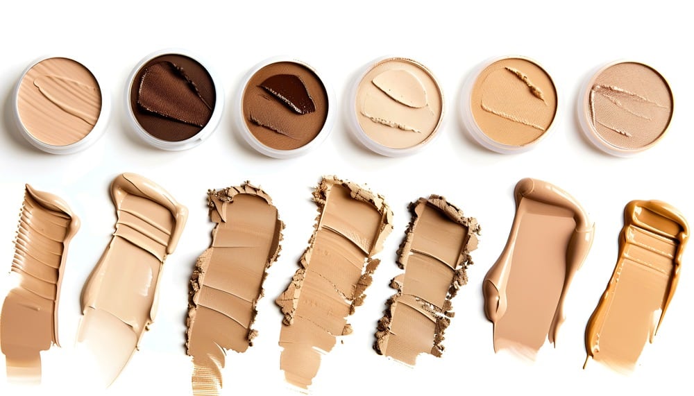 Foundation swatches in different shades and textures