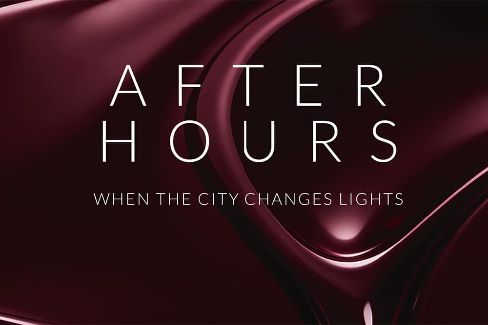 After Hours visual featuring a glossy burgundy abstract texture.